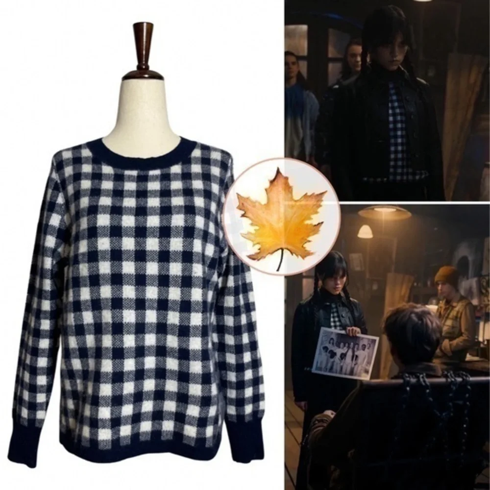 J.Crew • Gingham Checkered Cashmere Sweater S ASO Wednesday Addams